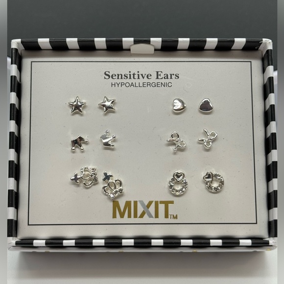 Box Set 6 Pairs Silver Stud Earrings - Picture 1 of 3